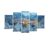 BOHUO 5 PièCes Impression Sur Toile Hiver Montagne Tableau Affiche de Océanique pour Salle de Bain Chambre Salon(Bleu 1)-80x150cm Encadrée