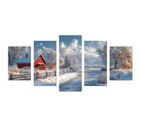 BOHUO 5 PièCes Toile Art Paysage Hivernal Moderne Arbre nuageux Tableau Neige Paysage - Decoration Murale Salon Moderne - Image sur Toile(Orange 50)-100x150cm Sans cadre