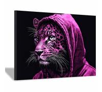 BOHUO Animal Déco Salon Peinture sur Toile Cooler Leopard Impression sur Toile Art mural pour Salon Salle de bain Bureau Décoration Murale(Violet 79)-50x70cm Encadrée
