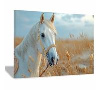 BOHUO Animal Moderne Impression sur Toile Cheval des prairies Paysage naturel Tableau décoration moderne imprimé sur toile pour Chambre Cuisine Bar(Blanc 56)-50x70cm Encadrée