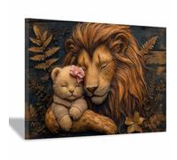 BOHUO Animal Tableau sur toile Décoration Murale Art Lion vintage Tableau Affiche Murale ImpriméS Pour Salle Bain Chambre Coucher(Orange 33)-30x45cm Encadrée