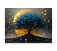 BOHUO Arbre De La Vie Impression sur Toile, Lune Animal Arbre Tableau Abstrait - Decoration Murale Salon Moderne - Image sur Toile - 50x70cm Sans cadre(Bleu)