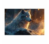 BOHUO Art mural en toile de loup blanc - Estampes forestières magiques, peinture d’animaux fantastiques, grand mur pour salon chambre à coucher Home Office-60x90cm Sans cadre