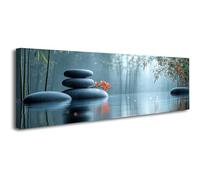 BOHUO Art sur toile de pierres zen et bambou Paysage de lac brumeux et orchidées, décoration murale inspirée du spa pour salle de bain et salle de méditation(59)-30x90cm Encadrée
