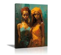 BOHUO Femme Noire Sur Toile DéCo Murale Tableau Sœurs Noires Paysage naturel Tableau décoration moderne imprimé sur toile pour Chambre Cuisine Bar(Jaune 15)-50x70cm Encadrée