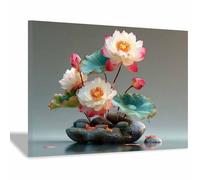 BOHUO Floral Image sur Toile Abstraite Peintures sur Toile Ère Paysage naturel Tableau décoration moderne imprimé sur toile pour Chambre Cuisine Bar(Blanc 58)-50x70cm Encadrée