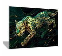 BOHUO Impression sur Toile Animal,Tableau Decoration Murale, Léopard cool Paysage naturel-Impression panoramique moderne-Pour chambre à coucher(Or 3)-70x100cm Encadrée