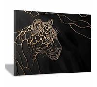 BOHUO Impression sur Toile Animal,Tableau Decoration Murale, léopard Impression sur Toile Art mural pour Salon Salle de bain Bureau Décoration Murale(Or 25)-70x100cm Encadrée