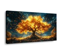 BOHUO Impression sur Toile Arbre arbre de la vie Tableau Scintillant Impression sur Toile Art mural pour Salon Salle de bain Bureau Décoration Murale(Or 7)-60x120cm Encadrée