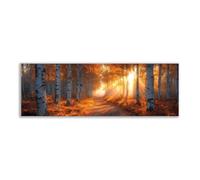 BOHUO Impression sur toile de forêt de bouleaux d'automne Paysage de chemin baigné de lumière dorée du soleil, décoration murale rustique d'automne pour ferme(50)-30x90cm Sans cadre