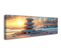 BOHUO Impression sur toile de pierres empilées zen Paysage d'océan au coucher du soleil, décoration murale inspirée du spa pour salle de bain et salle de méditation(42)-30x90cm Encadrée