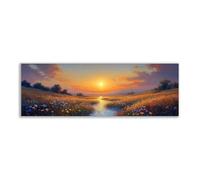 BOHUO Impression sur toile de ruisseau en prairie au coucher du soleil Peinture de paysage impressionniste, art mural de l'heure dorée chaude pour salon(15)-60x180cm Sans cadre