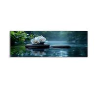 BOHUO Impression sur toile d'orchidées et pierres zen Paysage de lac forestier, décoration murale inspirée du spa pour salle de bain et salle de méditation(24)-50x150cm Sans cadre