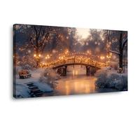 BOHUO Impression Sur Toile XXL Tableaux Hiver Forêt Nuit d'hiver Paysage naturel Tableau décoration moderne imprimé sur toile pour Chambre Cuisine Bar(Or 65)-30x60cm Encadrée