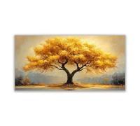 BOHUO Jaune, gris Tableau arbre de vie Impression sur toile moderne grand, Arbre minimaliste XXL Affiche Poster Murale Tableaux pour salon d'art mural-70x140cm Sans cadre