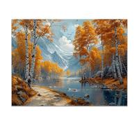 BOHUO Jaune, gris Tableau sur Toile Paysage d'automne, Arbre de rivière de montagne Tableau Paysage décoration Murale - Déco Maison, Cuisine, Salon, Chambre-60x80cm Sans cadre
