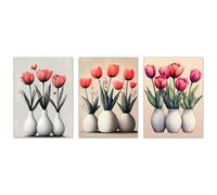 BOHUO Lot De 3 Fleur Botanique Impression sur Toile Aquarelle photos peintures sur toile Décoration murale pour le salon,Décorations d’intérieur(Rouge 19)-40x60cmx3 Sans cadre