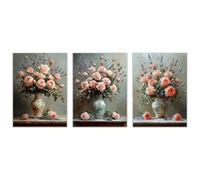 BOHUO Lot De 3 Fleur Botanique Impression sur Toile Coloré Paysage naturel Tableau décoration moderne imprimé sur toile pour Chambre Cuisine Bar(Rose 30)-40x60cmx3 Sans cadre