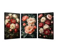 BOHUO Lot De 3 Fleur Botanique Impression sur Toile Moderne Peinture Florale Abstraite Vintage Decoration Murale Salon Maison Deco Chambre(Rose 8)-60x80cmx3 Encadrée