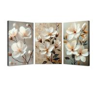 BOHUO Lot De 3 Floral Image sur Toile Abstraite Peintures sur Toile Minimaliste Paysage naturel-Impression panoramique moderne-Pour chambre à coucher(Blanc 3)-30x50cmx3 Encadrée