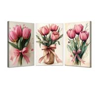 BOHUO Lot De 3 Floral Image sur Toile Abstraite Peintures sur Toile Moderne Décoration de Chambre Salle De Bain Bureau Maison Décorations(Rose 14)-60x80cmx3 Encadrée