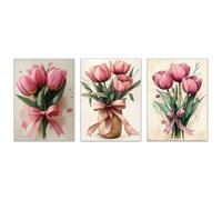 BOHUO Lot De 3 Floral Image sur Toile Abstraite Peintures sur Toile Moderne Décoration de Chambre Salle De Bain Bureau Maison Décorations(Rose 14)-50x70cmx3 Sans cadre