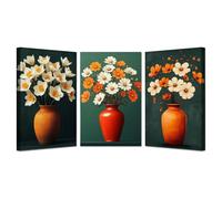 BOHUO Lot De 3 Floral Image sur Toile Abstraite Peintures sur Toile Rétro Affiche Décoration Murale Fleurs Moderne Minimaliste pour Salon Chambre(Orange 25)-50x70cmx3 Encadrée