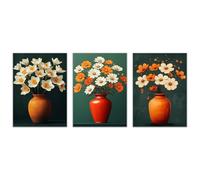 BOHUO Lot De 3 Floral Image sur Toile Abstraite Peintures sur Toile Rétro Affiche Décoration Murale Fleurs Moderne Minimaliste pour Salon Chambre(Orange 25)-30x50cmx3 Sans cadre