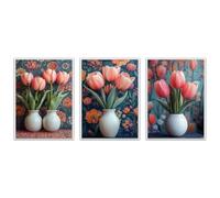 BOHUO Lot of 3 Fleurs Impression sur Toile Decoration Murale Peinture Tableaux Aquarelle Paysage naturel-Impression panoramique moderne-Pour chambre à coucher(Rose 31)-40x60cmx3 Sans cadre