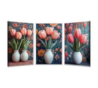 BOHUO Lot of 3 Fleurs Impression sur Toile Decoration Murale Peinture Tableaux Aquarelle Paysage naturel-Impression panoramique moderne-Pour chambre à coucher(Rose 31)-40x60cmx3 Encadrée