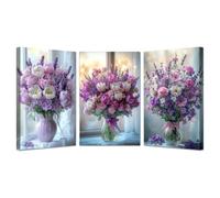 BOHUO Lot of 3 Fleurs Impression sur Toile Decoration Murale Peinture Tableaux Coloré Décoration de Chambre Salle De Bain Bureau Maison Décorations(Violet 42)-60x80cmx3 Encadrée