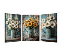 BOHUO Lot of 3 Fleurs Impression sur Toile Decoration Murale Peinture Tableaux Minimaliste Décoration murale pour salon et chambre Scintillait fleurs nature plantes(Jaune 9)-60x80cmx3 Encadrée