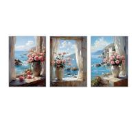 BOHUO Lot of 3 Tableaux Decoratifs - Tableau Toile Salon Grand Format Bord de mer Moderne Decoration Murale Chambre Salle De Bain Cuisine Bureau(Rose 4)-60x80cmx3 Sans cadre