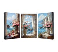 BOHUO Lot of 3 Tableaux Decoratifs - Tableau Toile Salon Grand Format Bord de mer Moderne Decoration Murale Chambre Salle De Bain Cuisine Bureau(Rose 4)-50x70cmx3 Encadrée