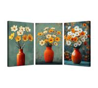 BOHUO Lot of 3 Tableaux Decoratifs - Tableau Toile Salon Grand Format Moderne Image Peintures sur Toile Décoration Murale pour Chambre Maison Bain(Orange 26)-60x80cmx3 Encadrée