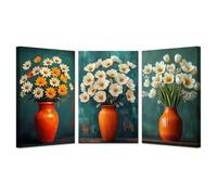 BOHUO Lot of 3 Tableaux Decoratifs - Tableau Toile Salon Grand Format Rétro Décoration murale pour salon et chambre Scintillait fleurs nature plantes(Orange 37)-60x80cmx3 Encadrée