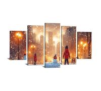 BOHUO Lot of 5 Tableau sur toile hiver Minimaliste Tableaux Decoration Murale Moderne - Salon Salle Panorama(Or 43)-80x150cm Encadrée