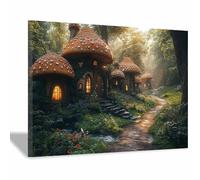 BOHUO Maison de champignon Toile de fée Art mural Gravures de paysages forestiers Peinture pour pièce Salon Maison de rêve-60x90cm Encadrée
