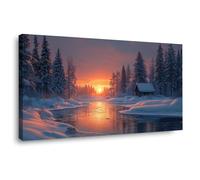 BOHUO Moderne Impression sur Toile hiver paysage Coucher de soleil Tableaux Decoration Murale Moderne - Salon Salle Panorama(Orange 33)-40x80cm Encadrée