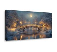 BOHUO Moderne Impression sur Toile hiver paysage Nuit d'hiver Tableaux Decoration Murale Moderne - Salon Salle Panorama(Or 43)-50x100cm Encadrée