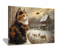 BOHUO Noël Scène de Neige Tableau Décoration Murale Salon Paysages rétro Décoration murale pour salon et chambre Scintillait fleurs nature plantes(Marron 9)-30x45cm Encadrée