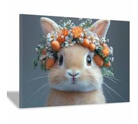 BOHUO Pâques Lapin Impression sur Toile Decoration Murale Drôle et mignon Impression sur Toile Art mural pour Salon Salle de bain Bureau Décoration Murale(Or 23)-20x30cm Encadrée