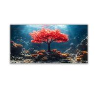 BOHUO Rouge,bleu Arbre De La Vie Impression Sur Toile Arbre, Arbre de l’océan Décoration Murale Tableau Photo sur Toile pour décoration de la maison Restaurant-50x100cm Sans cadre