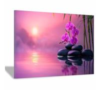 BOHUO Tableau Paysage Zen Impression Sur Toile Fleurs Tableau Affiche Murale ImpriméS Pour Salle Bain Chambre Coucher(Violet 15)-30x40cm Encadrée