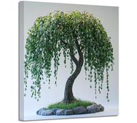 BOHUO Tableau sur toile Arbre Vie pleureur vert perles, Sculpture mosaïque scène magique déco murale bureau(Ivory 115)-30x30cm Encadrée