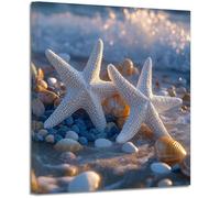 BOHUO Tableau sur toile Blanc et Océan coucher soleil, Scène maritime décoration murale salle de bain intérieur(Ivory 35)-20x20cm Encadrée