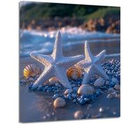 BOHUO Tableau sur toile Blanc et Océan coucher soleil, Scène maritime décoration murale salle de bain(Brown 22)-60x60cm Encadrée