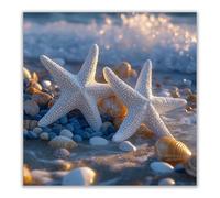 BOHUO Tableau sur toile Blanc et Océan coucher soleil, Scène maritime décoration murale salle de bain intérieur(Ivory 35)-20x20cm Sans cadre