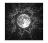 BOHUO Tableau sur toile Forêt pleine lune noir blanc, Ciel nocturne céleste décoration murale maison intérieur(Ivory 135)-20x20cm Sans cadre