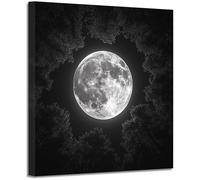 BOHUO Tableau sur toile Forêt pleine lune noir blanc, Ciel nocturne céleste décoration murale maison intérieur(Jaune 97)-20x20cm Encadrée